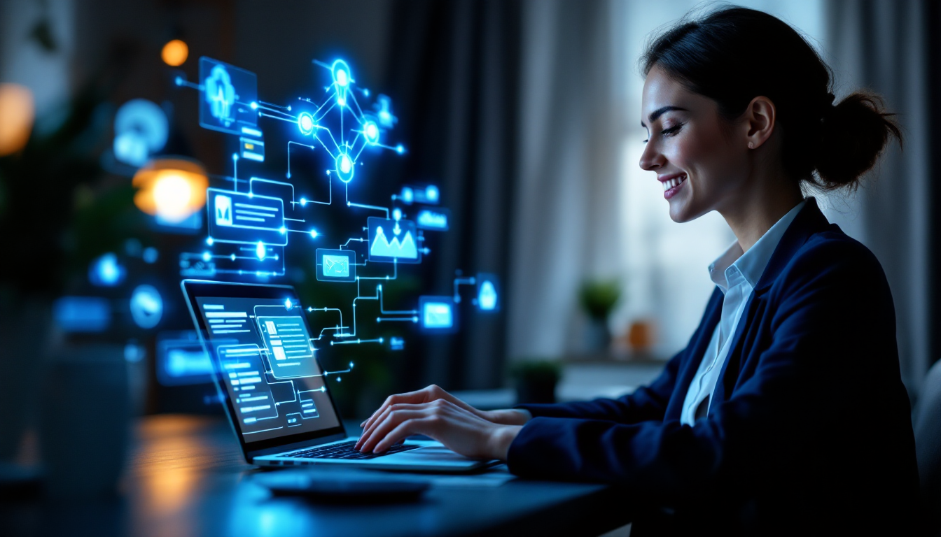 n8n 자동화를 통해 업무 효율성과 경쟁력을 높이는 모습을 상징하는 이미지