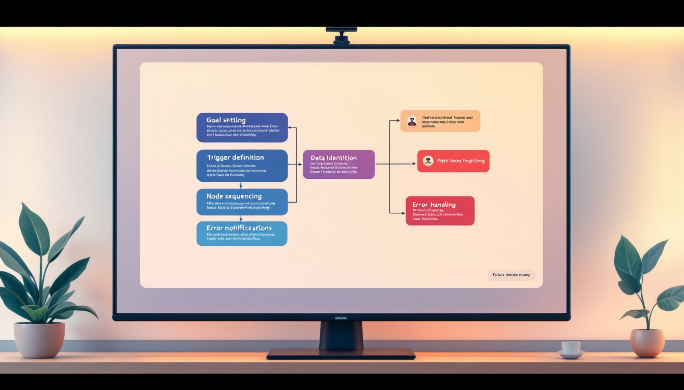 워크플로우 구성 단계와 에러 처리 계획을 포함한 실전 구성 방법을 보여주는 이미지