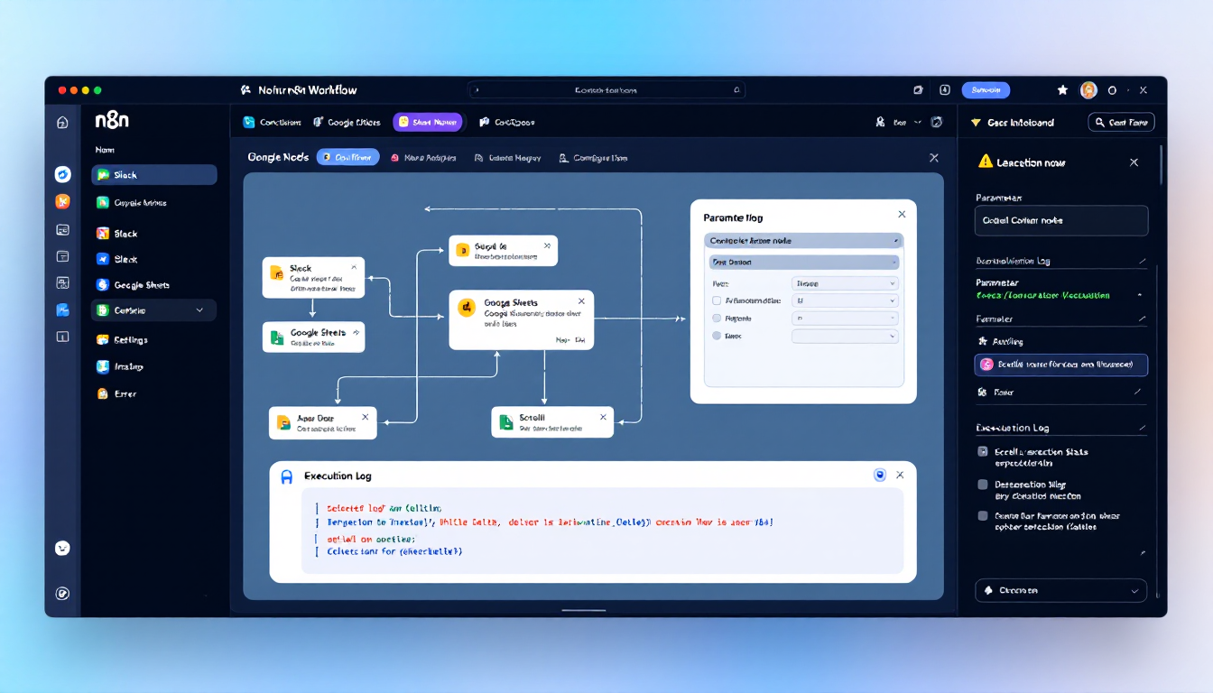 n8n 인터페이스의 핵심 4가지 영역을 시각적으로 보여주는 화면