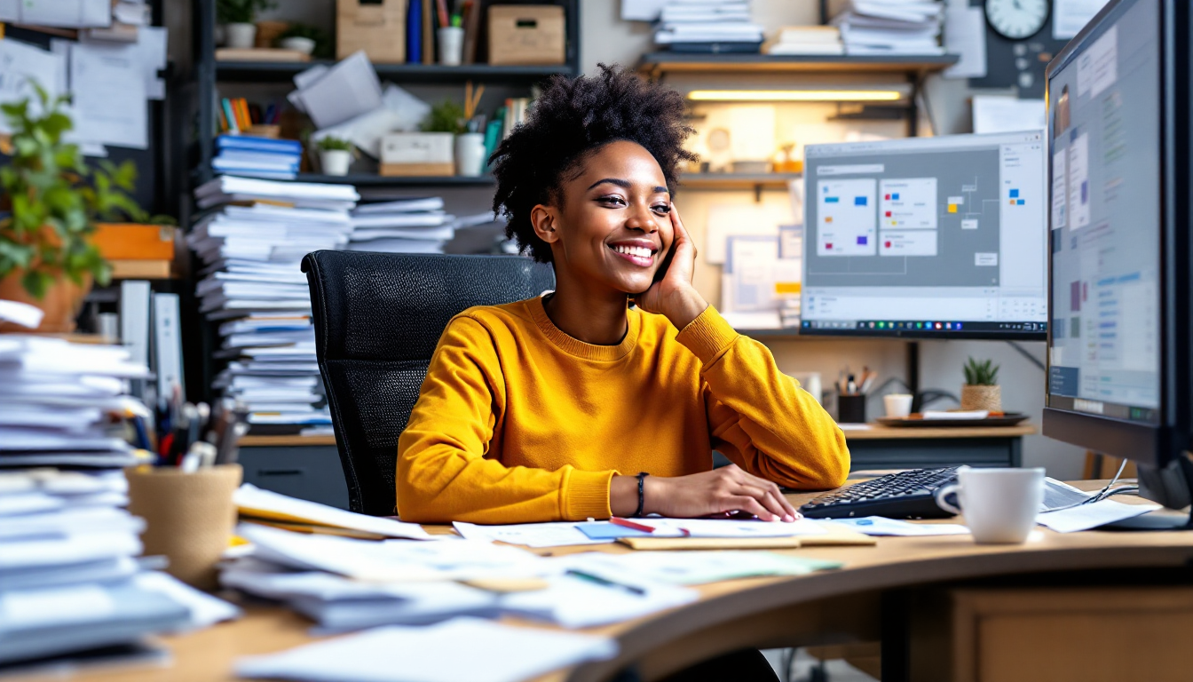 n8n을 통해 반복 업무에서 벗어나 자동화를 시작하는 사무직 근로자의 모습